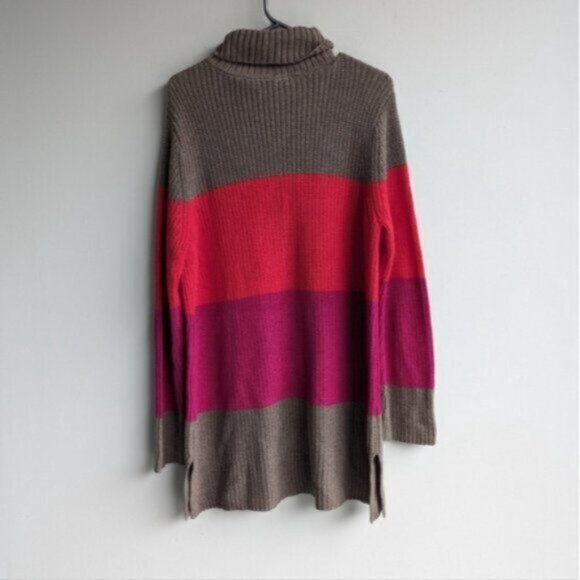 eight eight eight colourblock striped 100% cotton knit turtleneck sweater - Picture 2 of 6
